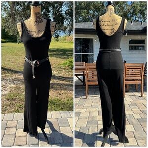 TOPSHOP Ribbed Knit Tie Black Jumpsuit Size 4